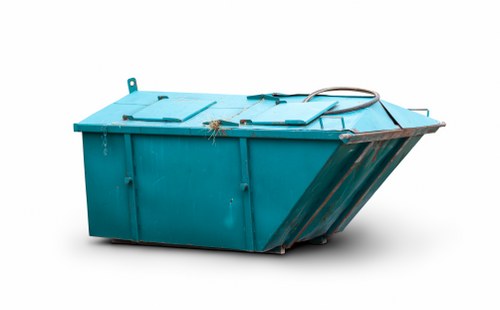 Company emblem overlaid on community waste management scene