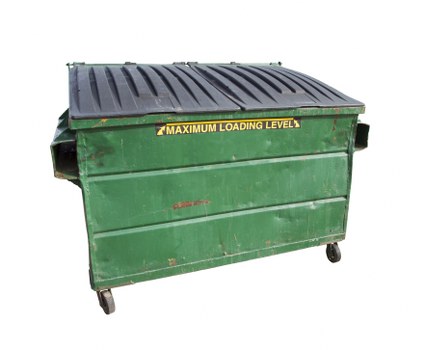 Front view of a skip truck at a collection site